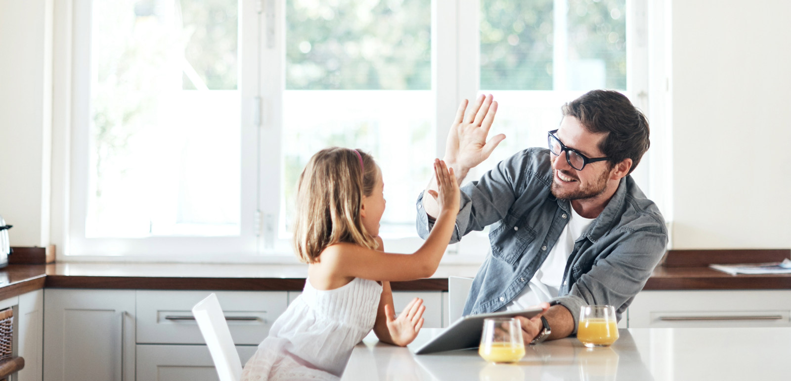 Family high fiving